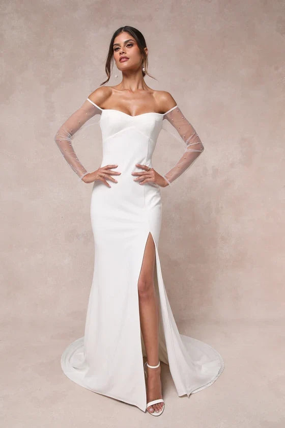 Mermaid Off-Shoulder Wedding Gown - Yihuiw by Yihuiw