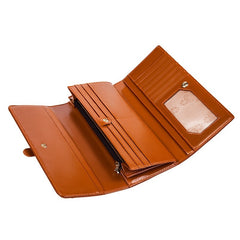 Pure Leather Tri Fold Women's Wallet Long Buckle Genuine Leather