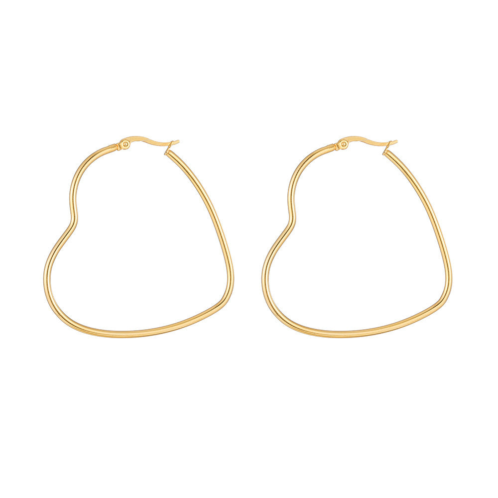 Metallic Twisted Stainless Steel Golden Heart Big Ear Clip Women