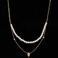 Popular Punk Inlaid Zirconium Skull Y-shaped Necklace