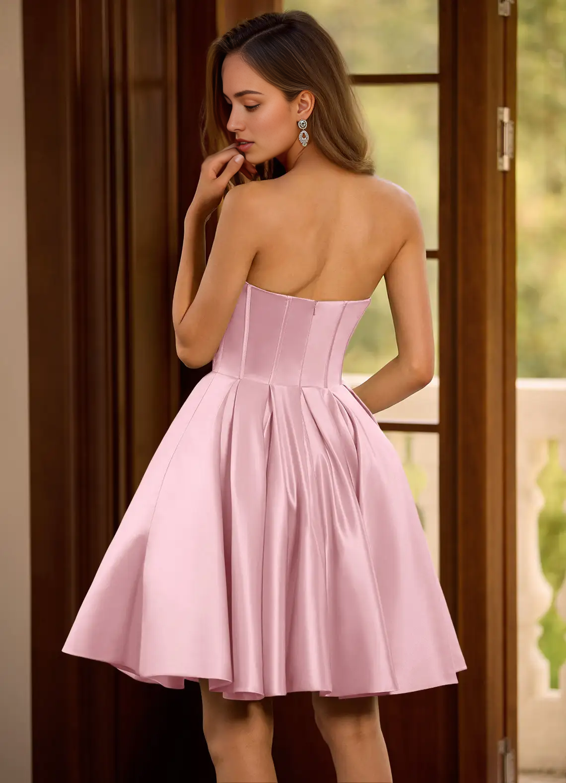 Pink Strapless Satin Mini Dress with Embellished Detail Charmelle Pink Mini Dress Homecoming Dresses by YiHuiw