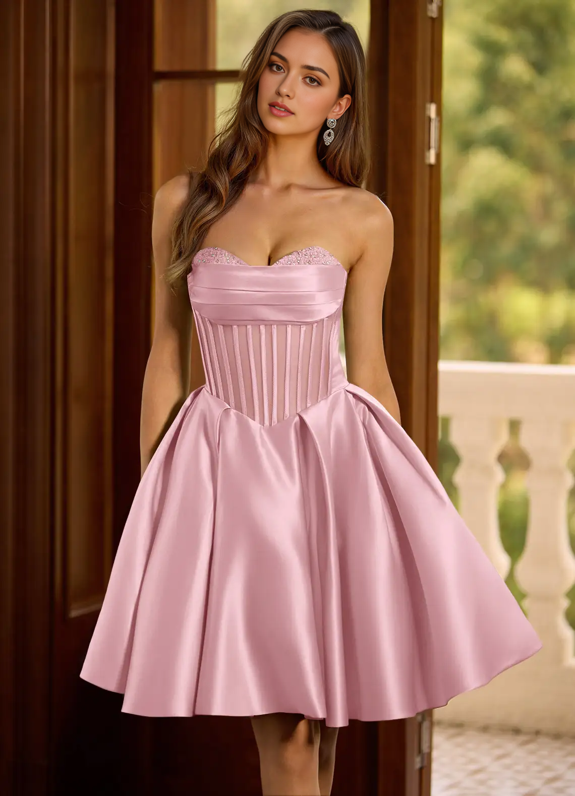 Pink Strapless Satin Mini Dress with Embellished Detail Charmelle Pink Mini Dress Homecoming Dresses by YiHuiw