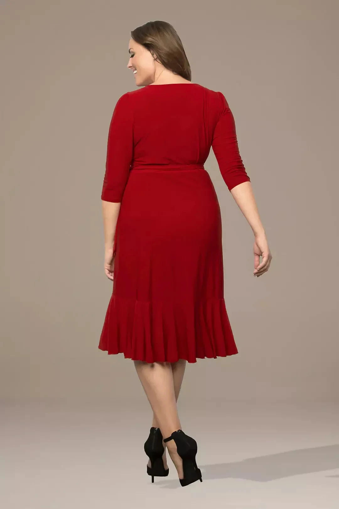 Stylish A Line V Neck Three Quarter Sleeve Ruched Back Midi Length Plus Size Mother of the Bride Dress by YiHuiw