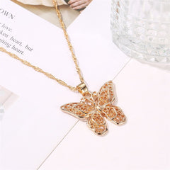 Dramatic Butterfly Statement Necklace | Gold-Plated Pendant with Crystal Accents