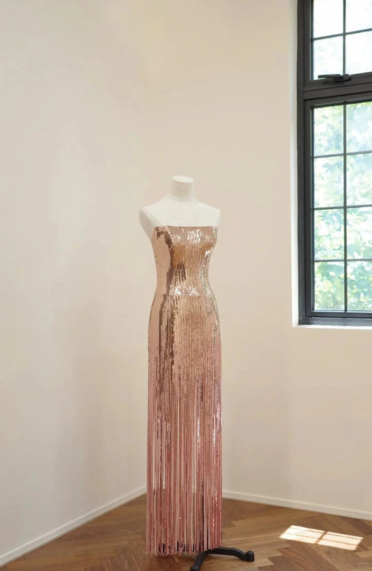 Fashion Long Sequined Prom Dress Evening Dress Party Dress simple gentle atmospheric and unique desi Bring summer colors to enhance whiteness by YiHuiw