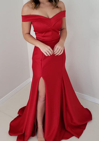 Elegantes vestidos de graduación de satén, sin mangas y con hombros descubiertos, estilo sirena/trompa, largos hasta el suelo/techo