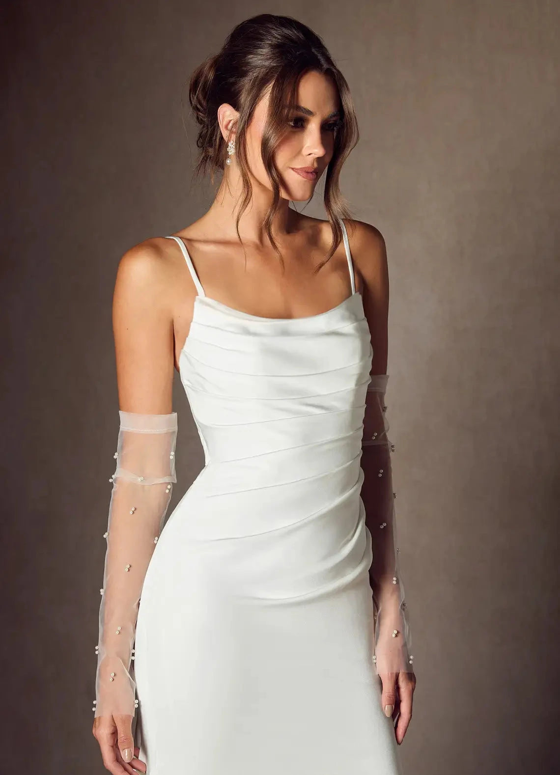 Strapless Ruched Bodice Satin Mermaid Wedding Dress with Chapel Train by YiHuiw