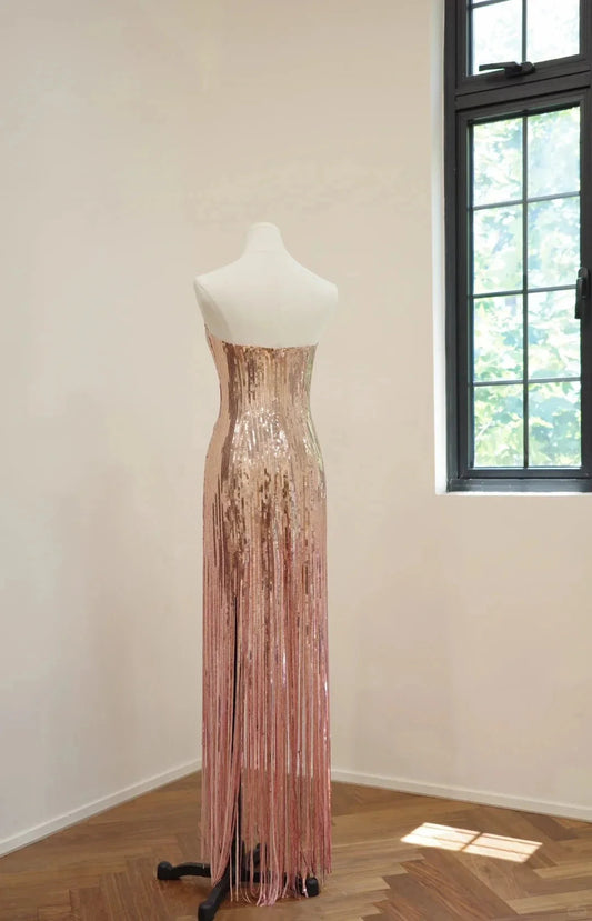 Fashion Long Sequined Prom Dress Evening Dress Party Dress simple gentle atmospheric and unique desi Bring summer colors to enhance whiteness by YiHuiw
