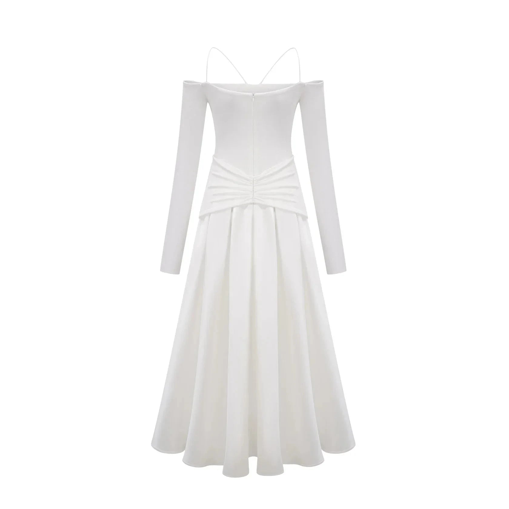 White Off - Shoulder Maxi Dress with Gold Accents Nadine off-shoulder panelled maxi dress in White by YiHuiw