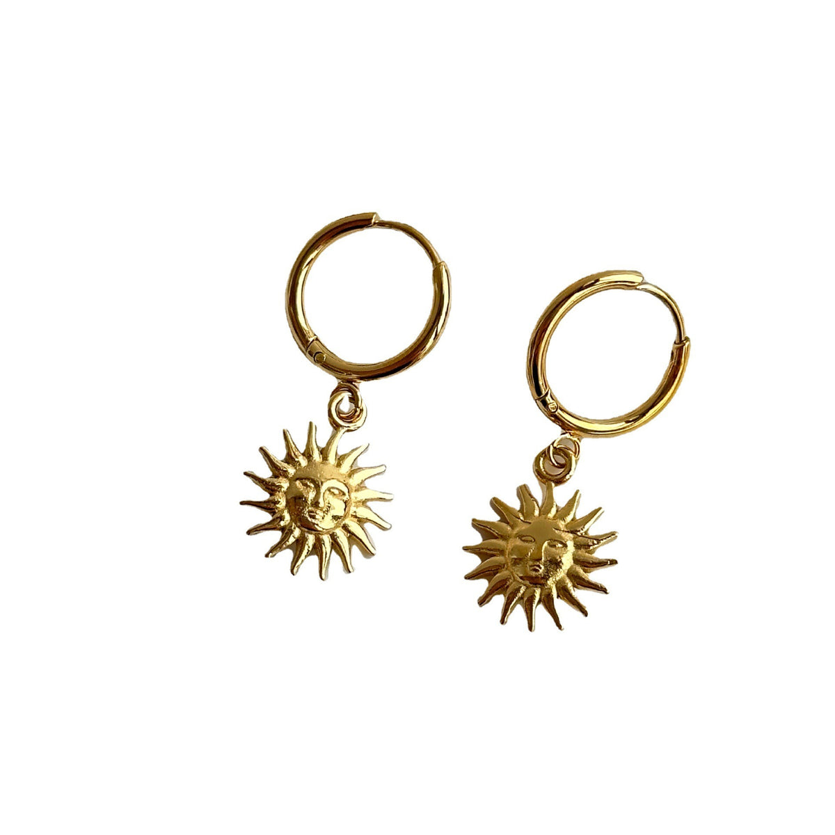 Gold Earrings Temperament Light Luxury Sun Element Trend Pendant Earrings Titanium Steel Plated