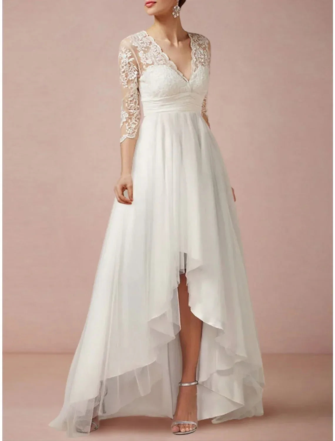 Chiffon Three-Quarter Sleeve Open Back Wedding Dress - Yihuiw by Yihuiw