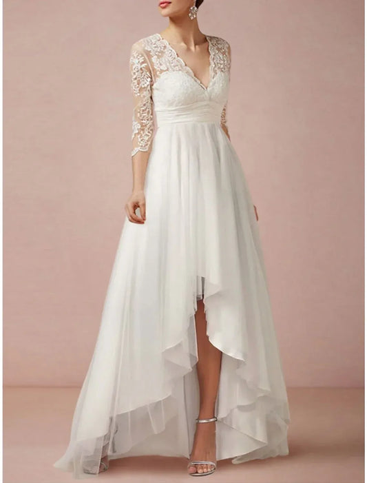 Chiffon Three-Quarter Sleeve Open Back Wedding Dress - Yihuiw by Yihuiw