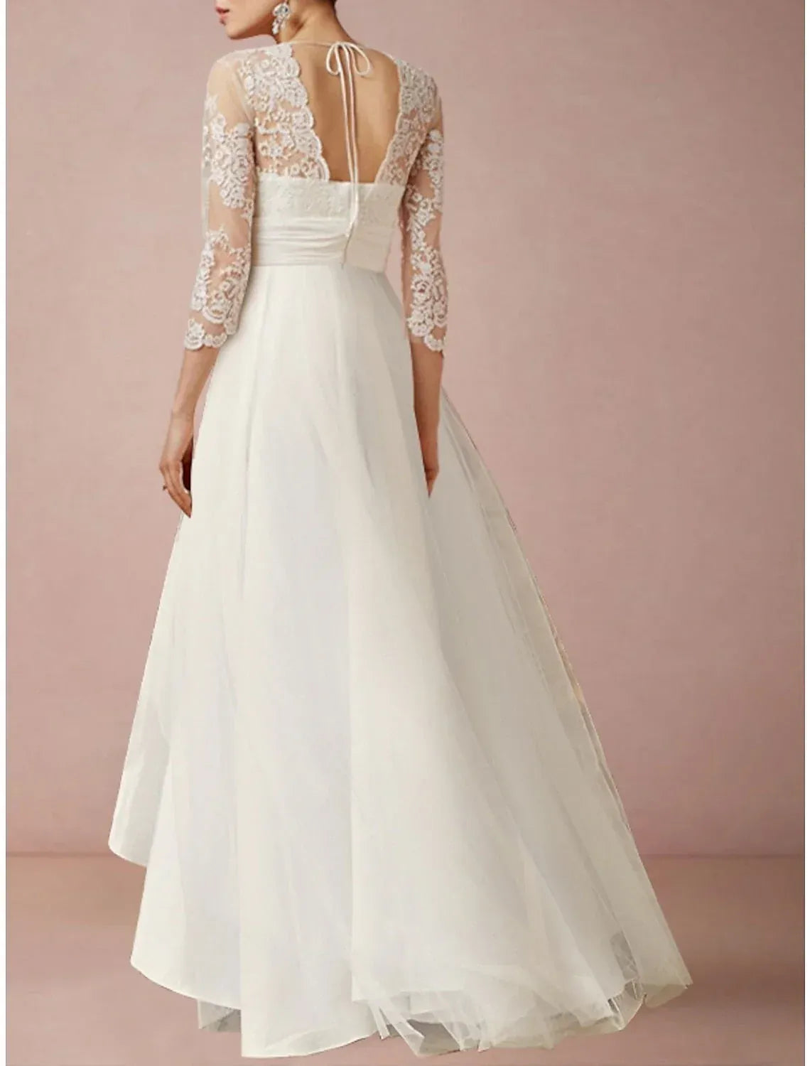Chiffon Three-Quarter Sleeve Open Back Wedding Dress - Yihuiw by Yihuiw