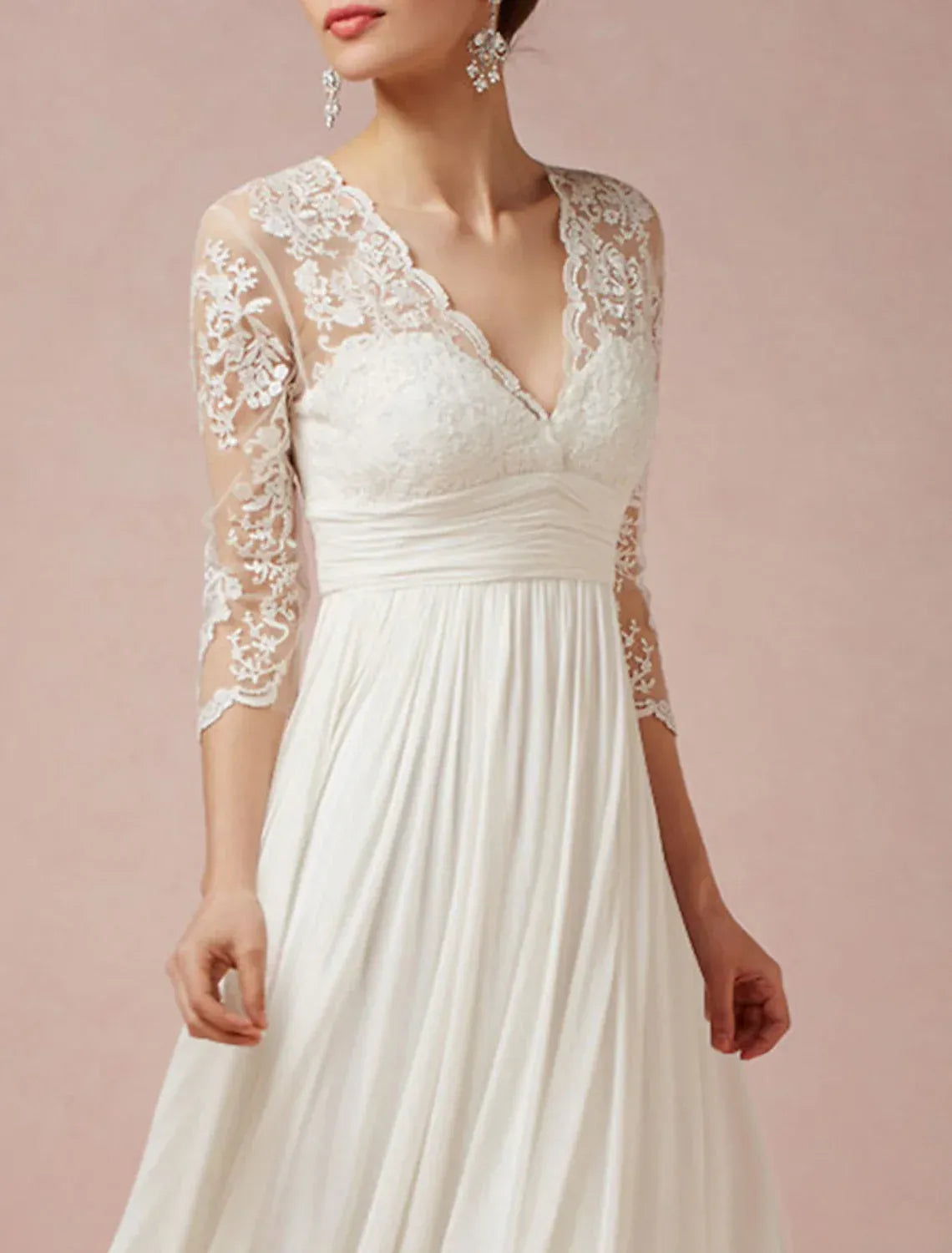 Chiffon Three-Quarter Sleeve Open Back Wedding Dress - Yihuiw by Yihuiw