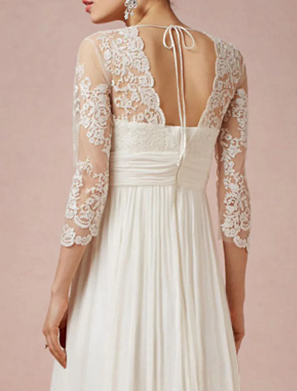 Chiffon Three-Quarter Sleeve Open Back Wedding Dress - Yihuiw by Yihuiw