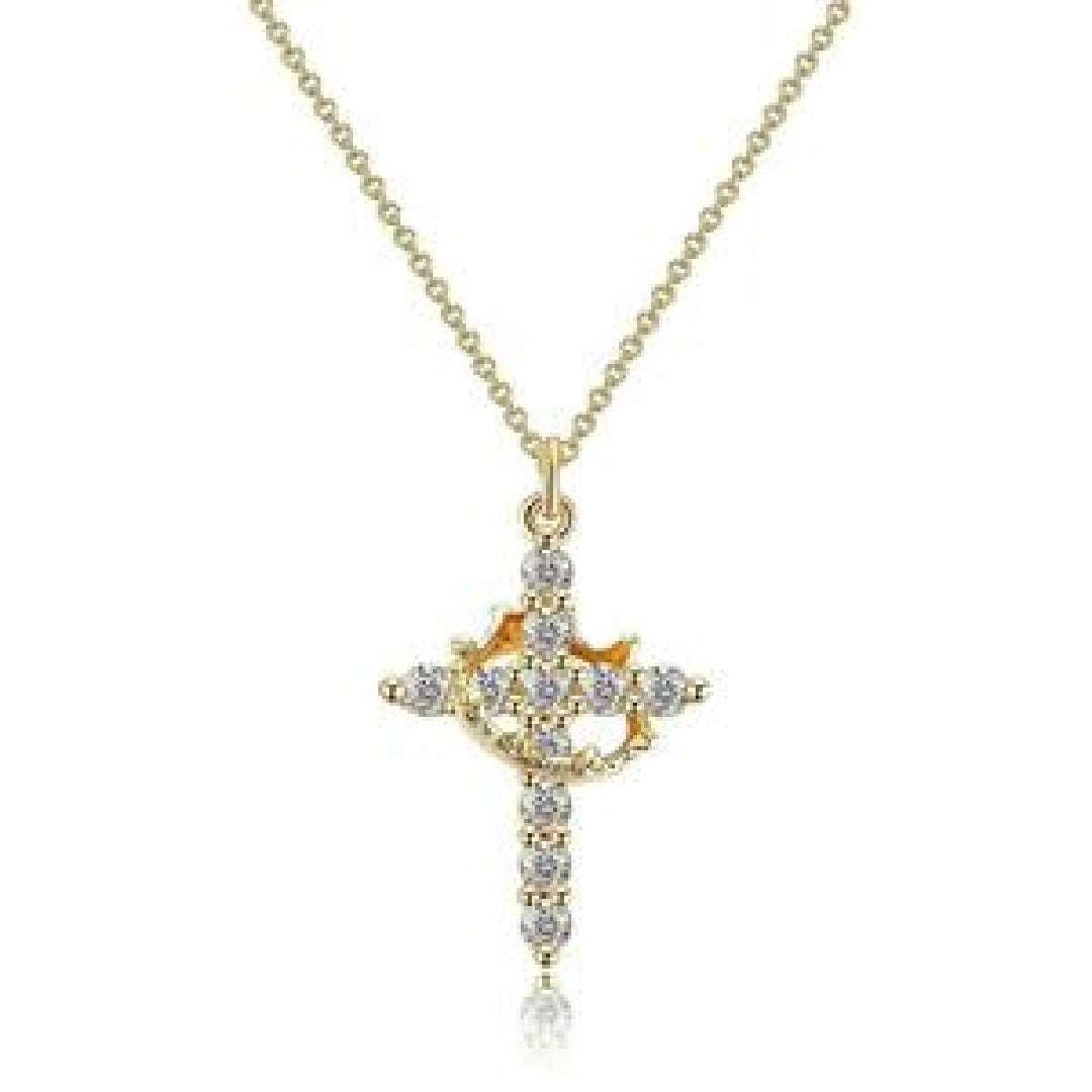 Christian Religious Symbola Drop Classic Crown & Cross Pendant Choker Easter Necklace For Women Pretty Crown Cross Necklace