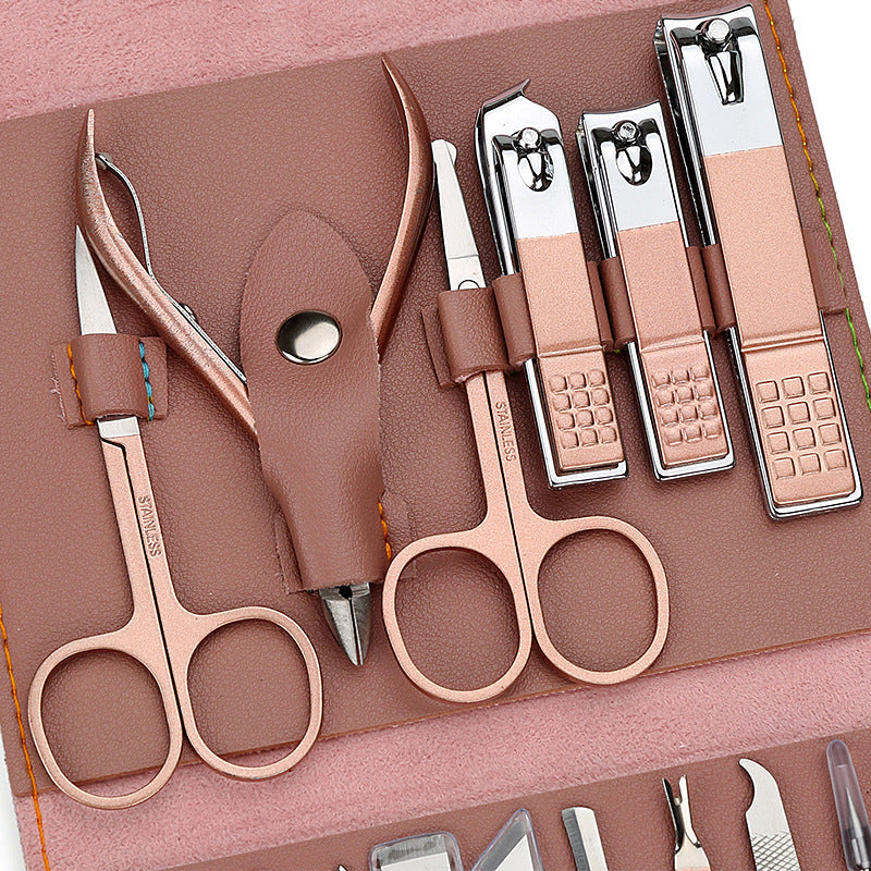 Portable PU Leather Rose Gold Manicure Tool Se