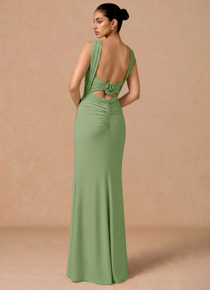Mermaid Halter Open Back Ruched Floor-Length Wedding Dress - Yihuiw by Yihuiw