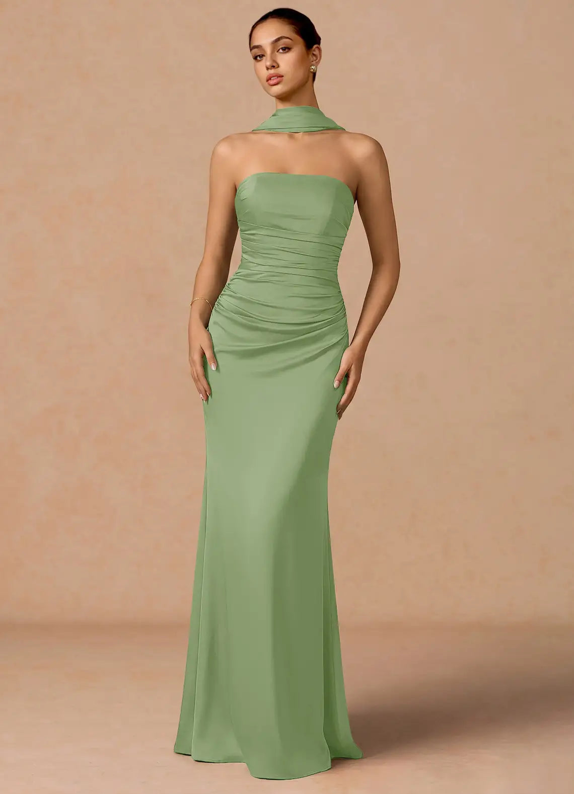 Mermaid Halter Open Back Ruched Floor-Length Wedding Dress - Yihuiw by Yihuiw