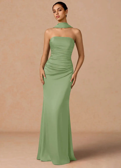 Mermaid Halter Open Back Ruched Floor-Length Wedding Dress - Yihuiw by Yihuiw