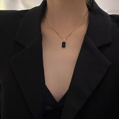 Rectangular Pendant Necklace Design Gold Non-fading Fashion Small Black For Men Titanium Steel Necklace For Women