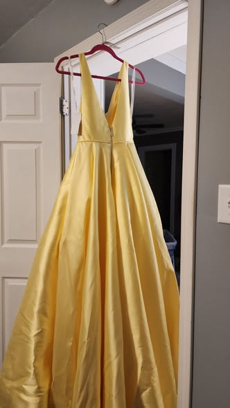 Deep V-Neck Satin Ball Gown Prom Dress with Pockets and Open Back by JiMiss Dresses