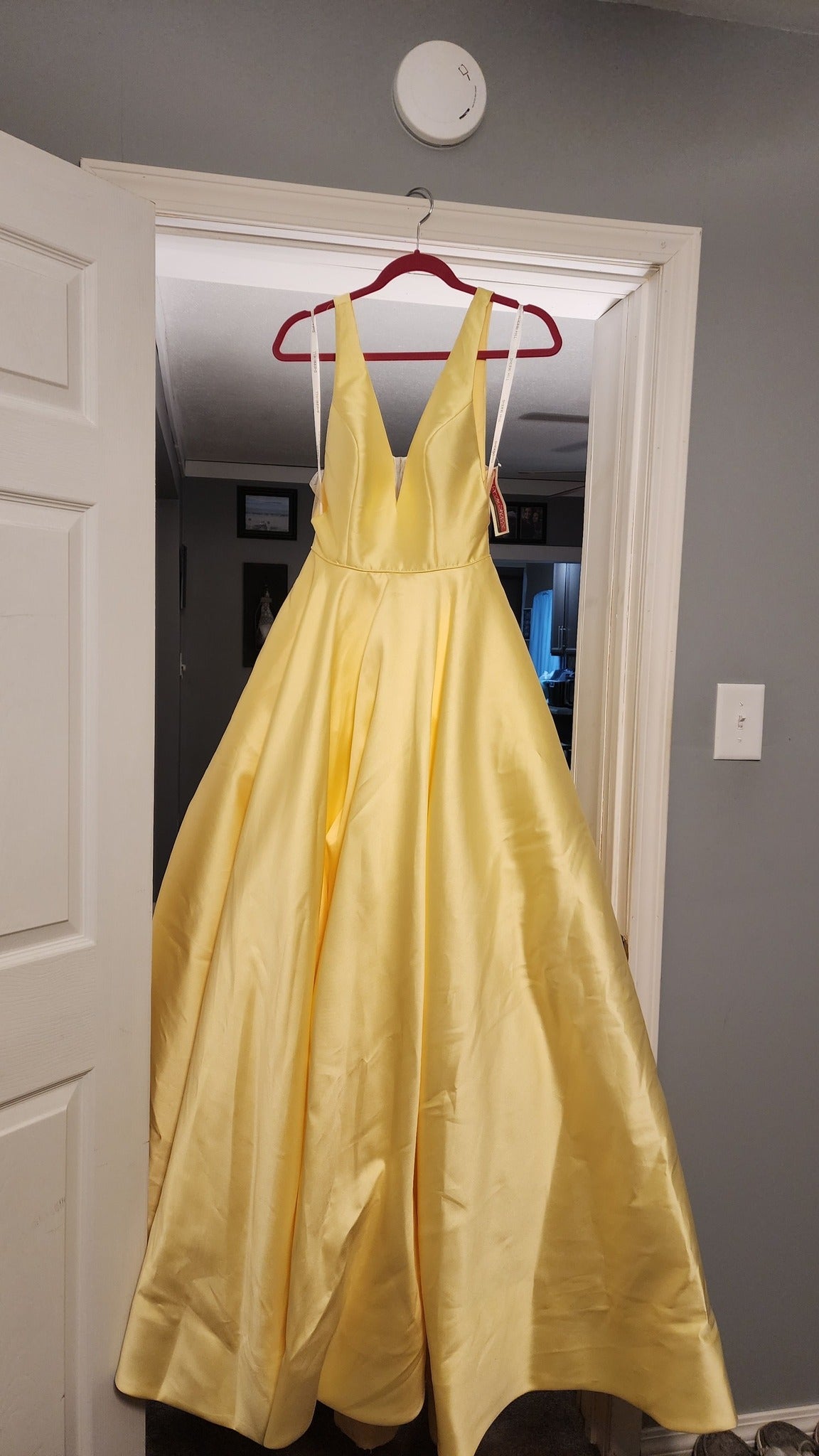 Deep V-Neck Satin Ball Gown Prom Dress with Pockets and Open Back by JiMiss Dresses