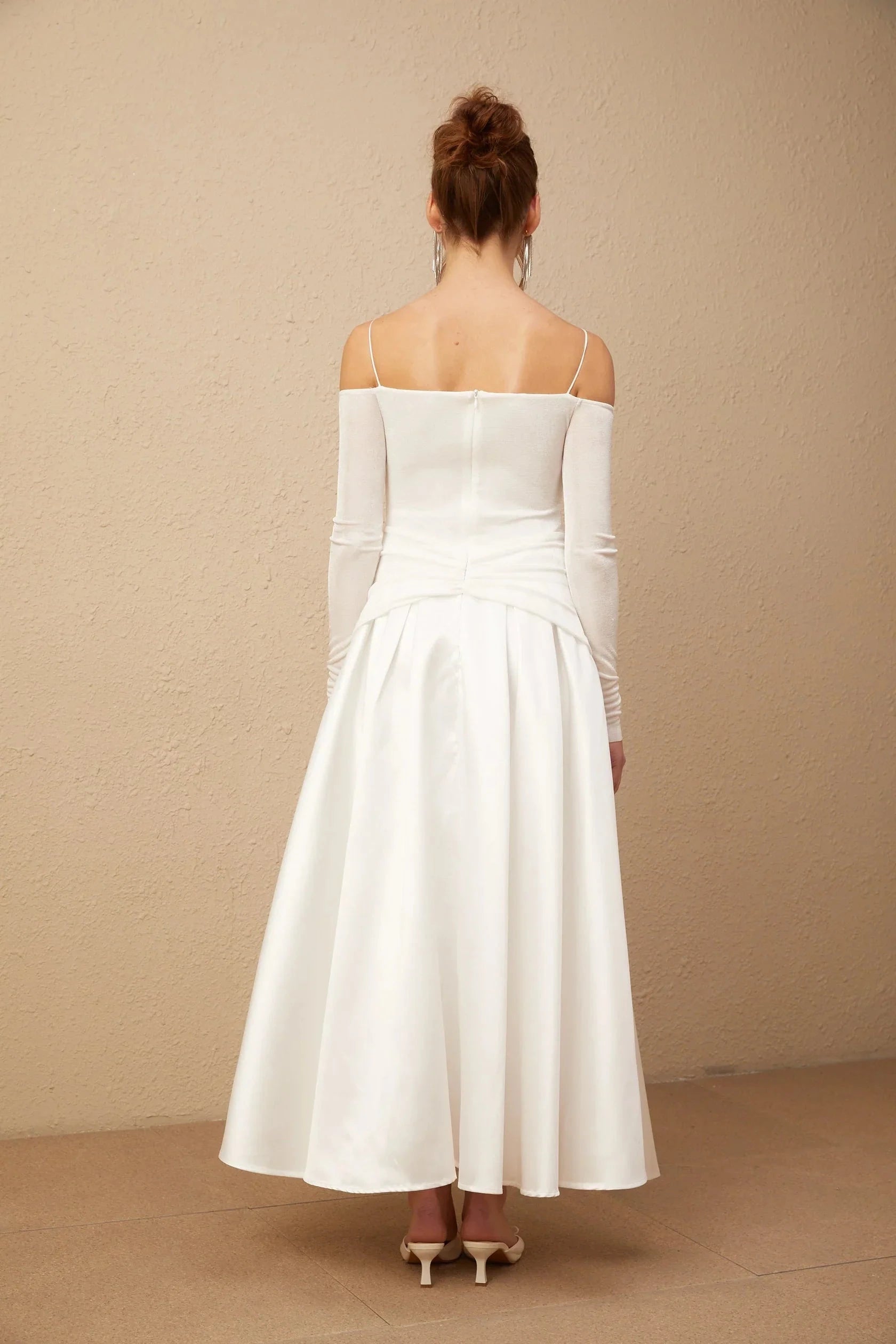 White Off - Shoulder Maxi Dress with Gold Accents Nadine off-shoulder panelled maxi dress in White by YiHuiw