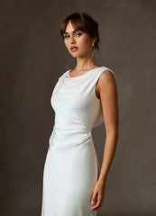 Elegant Satin Wedding Dress with Ruched Bodice Mermaid Silhouette Dramatic Cowl Back