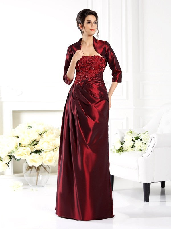 A-Line/Princess Strapless Applique 1/2 Sleeves Long Taffeta Mother of the Bride Dresses by YiHuiw