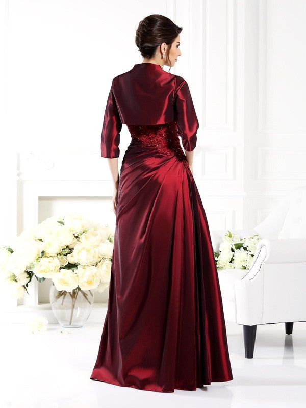 A-Line/Princess Strapless Applique 1/2 Sleeves Long Taffeta Mother of the Bride Dresses by YiHuiw