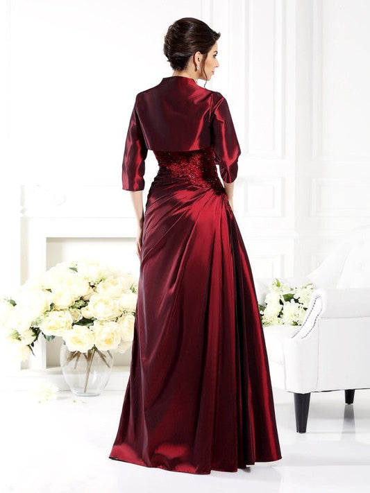 A-Line/Princess Strapless Applique 1/2 Sleeves Long Taffeta Mother of the Bride Dresses by YiHuiw