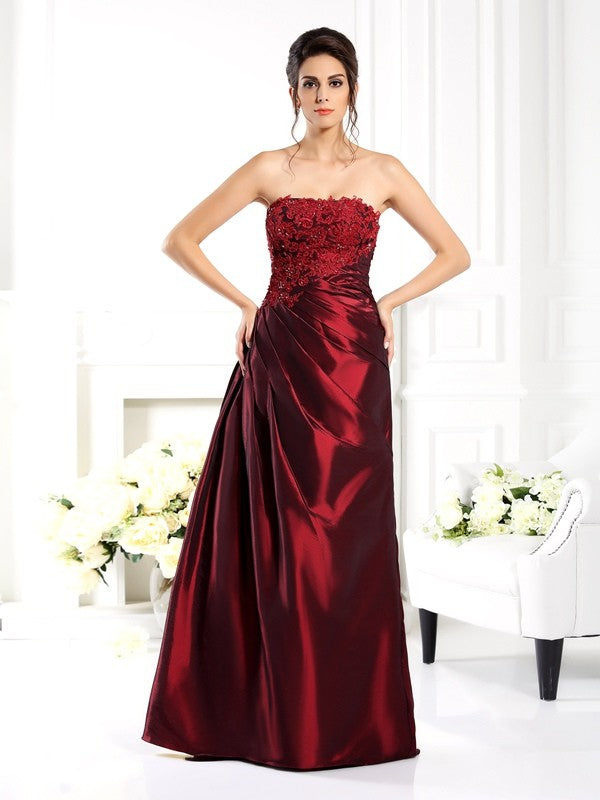 A-Line/Princess Strapless Applique 1/2 Sleeves Long Taffeta Mother of the Bride Dresses by YiHuiw