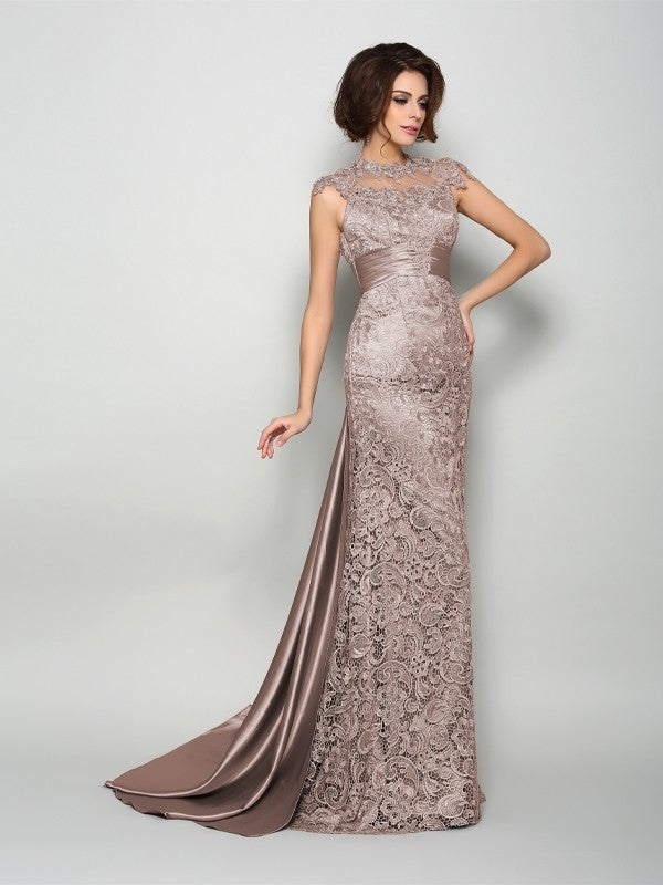 A-Line/Princess High Neck Sleeveless Long Woven Satin Mother of the Bride Dresses by YiHuiw