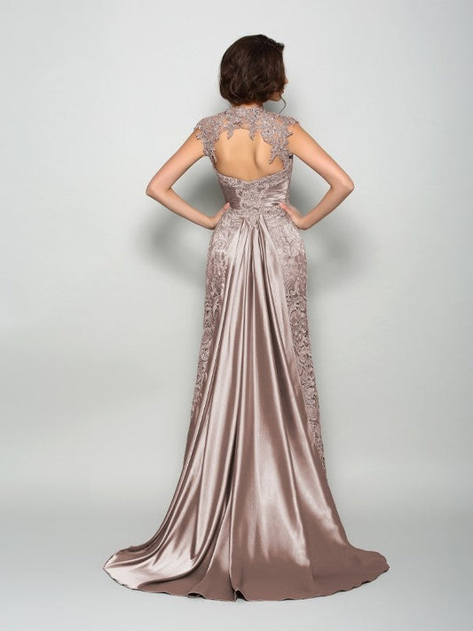 A-Line/Princess High Neck Sleeveless Long Woven Satin Mother of the Bride Dresses by YiHuiw