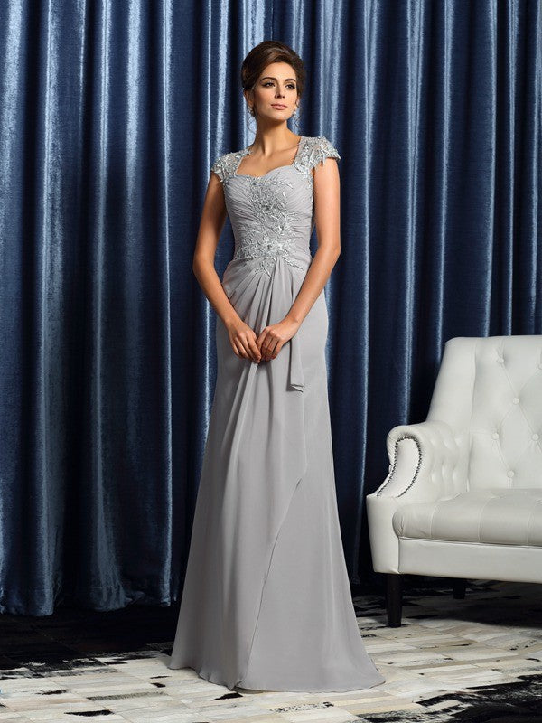 Sheath/Column Sweetheart Applique Short Sleeves Long Chiffon Mother of the Bride Dresses by YiHuiw