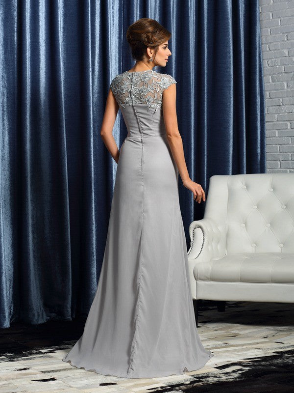 Sheath/Column Sweetheart Applique Short Sleeves Long Chiffon Mother of the Bride Dresses by YiHuiw