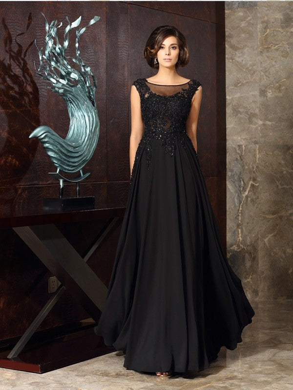 A-Line/Princess Scoop Applique Sleeveless Long Chiffon Mother of the Bride Dresses by YiHuiw