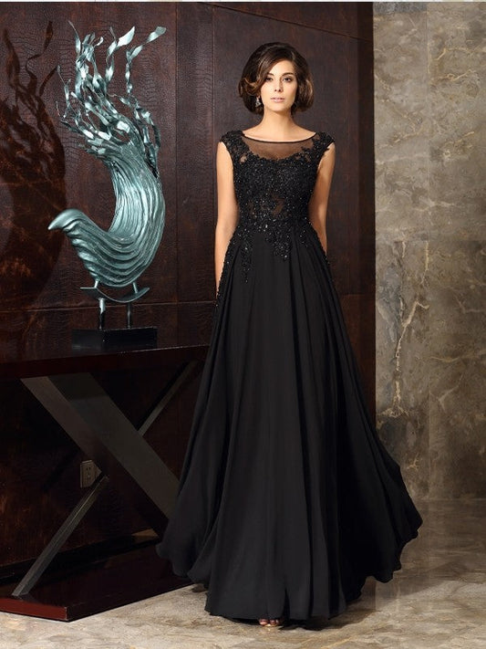 A-Line/Princess Scoop Applique Sleeveless Long Chiffon Mother of the Bride Dresses by YiHuiw