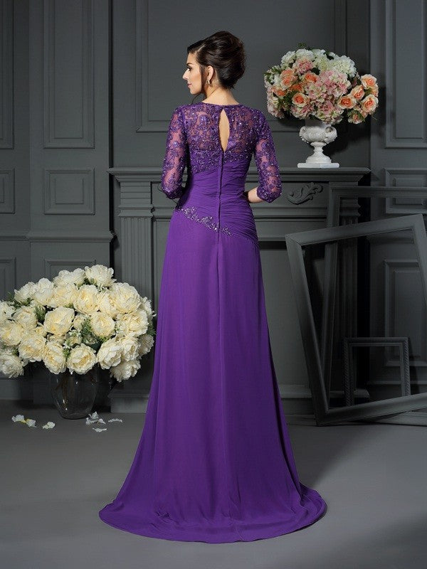 A-Line/Princess Sweetheart Applique 1/2 Sleeves Long Chiffon Mother of the Bride Dresses by YiHuiw