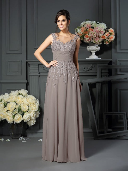 A-Line/Princess Scoop Beading Sleeveless Long Chiffon Mother of the Bride Dresses by YiHuiw