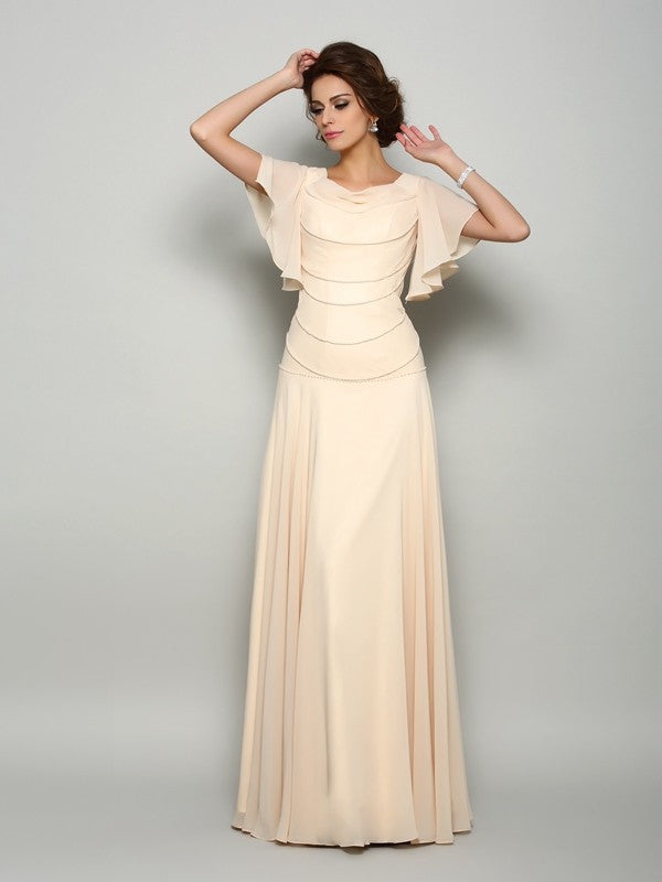 A-Line/Princess Square Beading Short Sleeves Long Chiffon Mother of the Bride Dresses by YiHuiw
