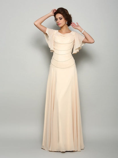 A-Line/Princess Square Beading Short Sleeves Long Chiffon Mother of the Bride Dresses by YiHuiw