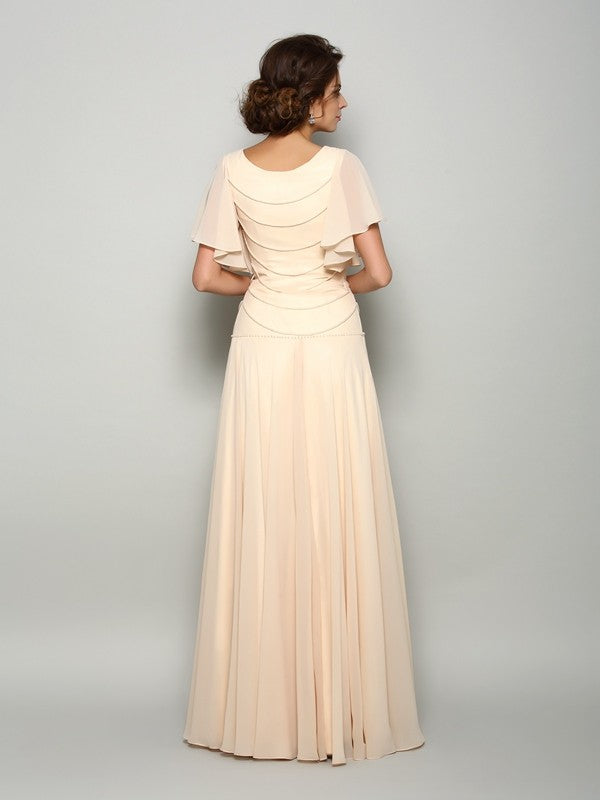 A-Line/Princess Square Beading Short Sleeves Long Chiffon Mother of the Bride Dresses by YiHuiw