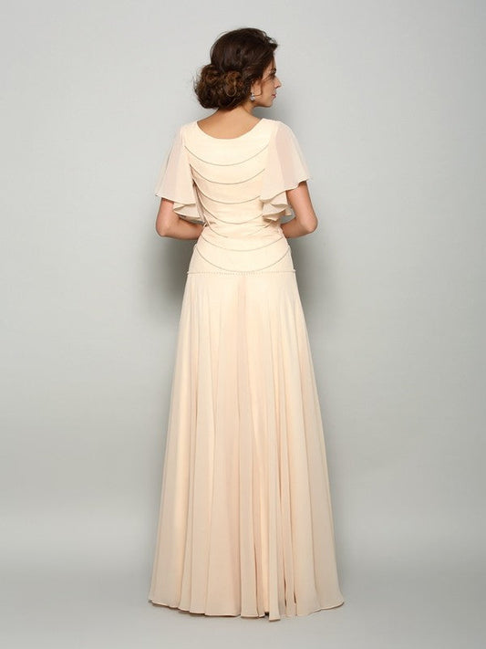 A-Line/Princess Square Beading Short Sleeves Long Chiffon Mother of the Bride Dresses by YiHuiw