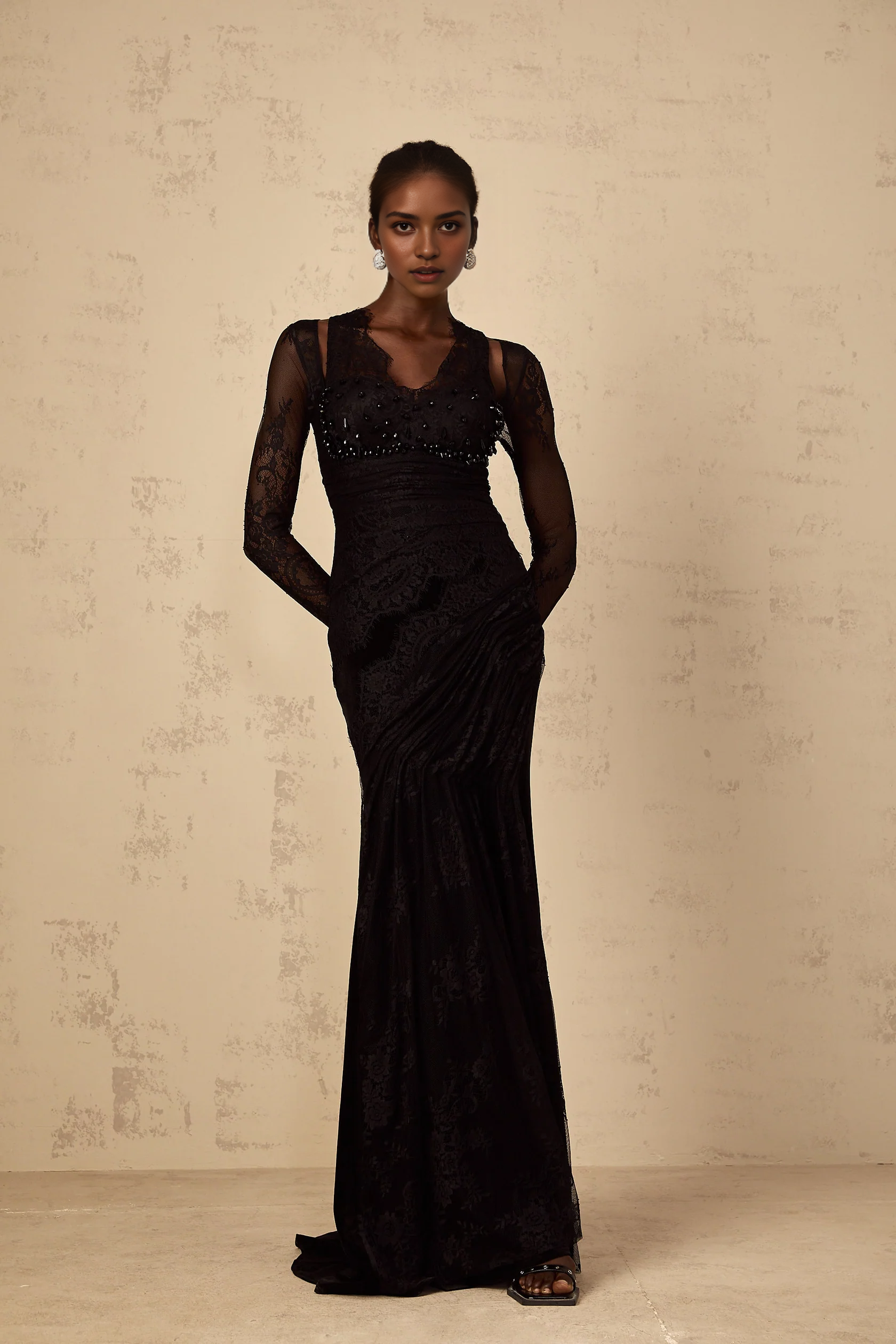 Black Midi Dress with Twisted Strap and Open Back Ursula black floral-lace mermaid maxi dress Evening Dress by YiHuiw