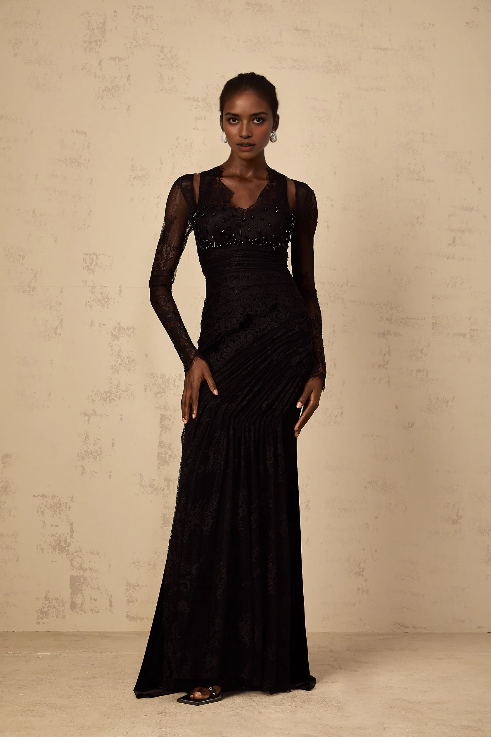 Black Midi Dress with Twisted Strap and Open Back Ursula black floral-lace mermaid maxi dress Evening Dress by YiHuiw