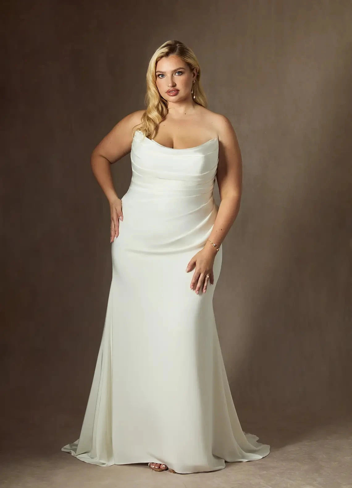 Strapless Ruched Bodice Satin Mermaid Wedding Dress with Chapel Train by YiHuiw