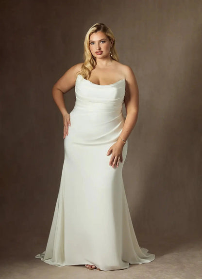 Strapless Ruched Bodice Satin Mermaid Wedding Dress with Chapel Train by YiHuiw
