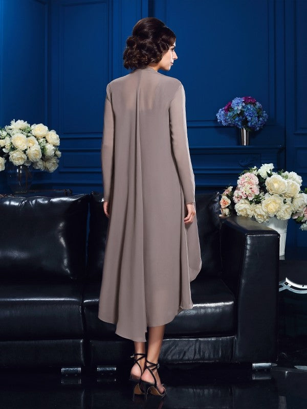 Sheath/Column Straps Sleeveless Tea-Length Chiffon Mother of the Bride Dresses by YiHuiw